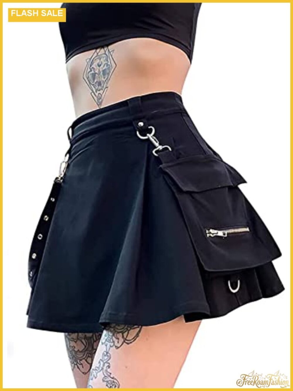 High Waisted Pleated Chain Mini Skirt A-Line Goth Punk